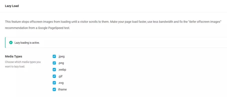 Image: Lazy loading options on the Smush plugin
